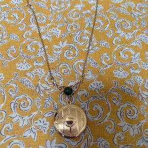 Vintage Sarah Coventry Gold Locket Necklace with Green Gem